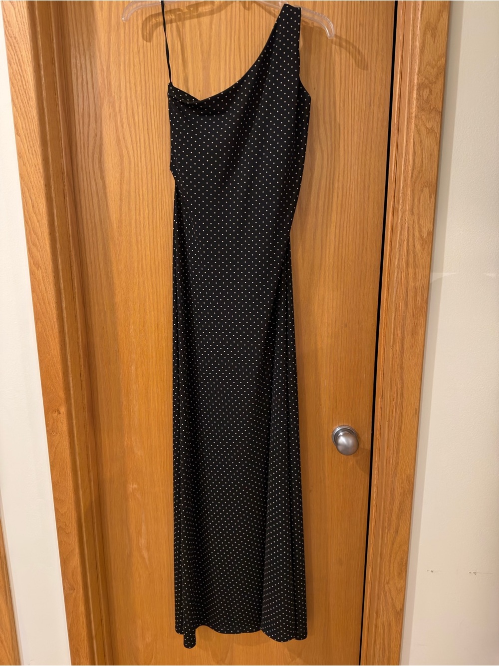 Polo by Ralph Lauren Black One-Shoulder Polka Dot Maxi Dress